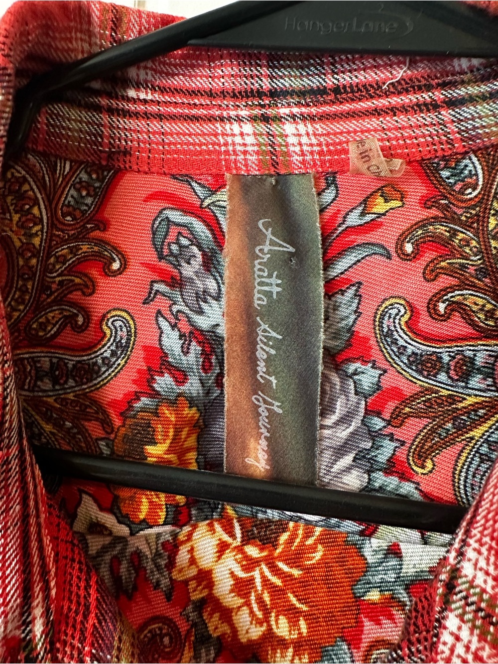 Anthropologie Aratta Silent Journey Red Paisley Plaid Scarf Mixed-Print Shirt S - Picture 2 of 13